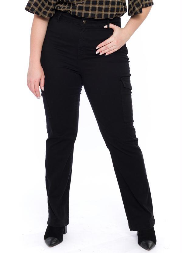 Lisamour - Calça Cargo em Sarja Preto