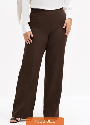 Principessa - Calça Wide Leg de Alfaiataria Plus Size Marrom Cibele - PRINCIPESSA