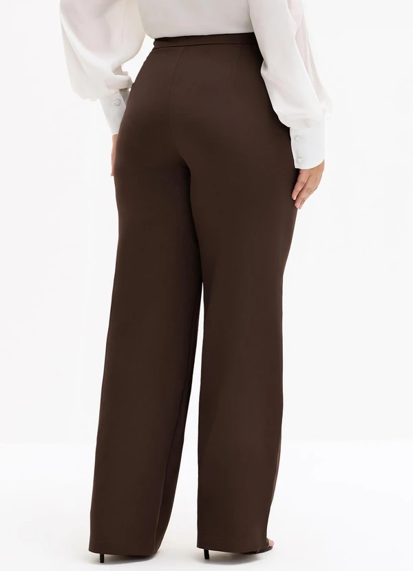 Principessa - Calça Wide Leg de Alfaiataria Plus Size Marrom Cibele 2