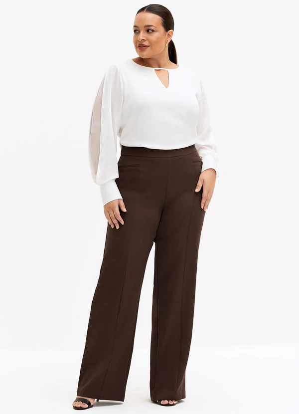 Principessa - Calça Wide Leg de Alfaiataria Plus Size Marrom Cibele 3