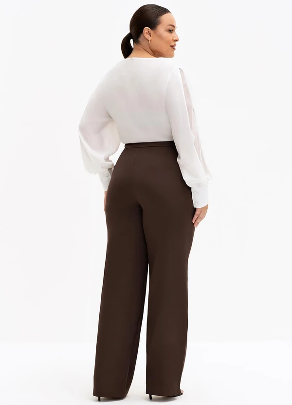 Principessa - Calça Wide Leg de Alfaiataria Plus Size Marrom Cibele 4