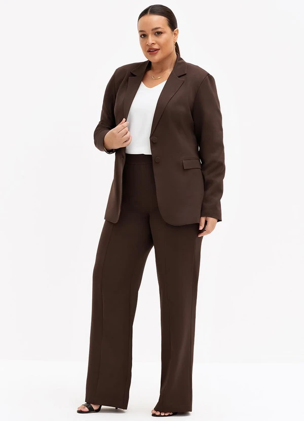 Principessa - Calça Wide Leg de Alfaiataria Plus Size Marrom Cibele 5