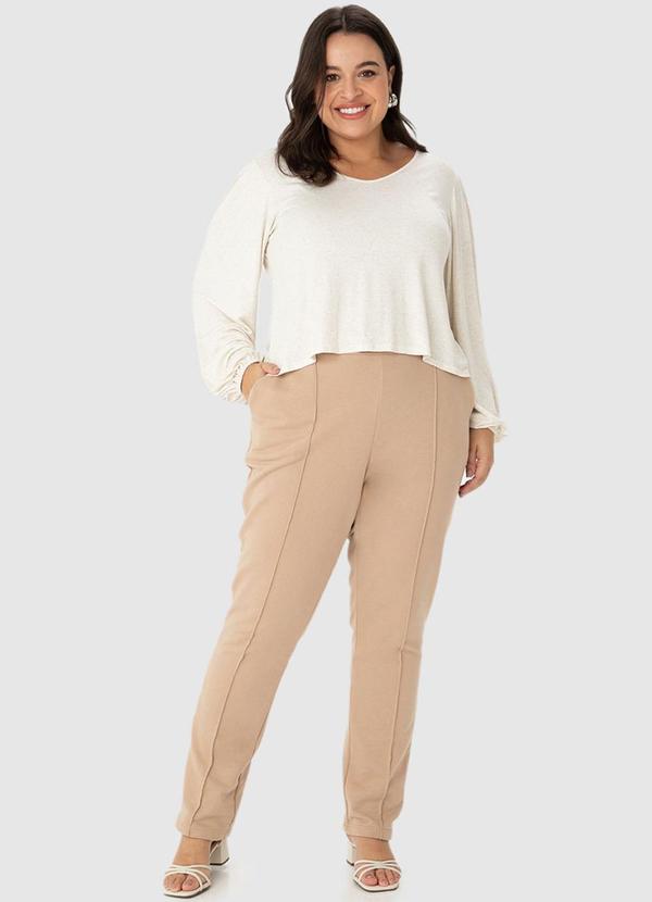 Malwee - Calça Feminina Jogger em Moletom Plus Bege 3