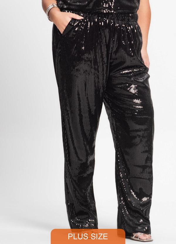 Secret Glam - Calça Feminina Plus Size em Paetê Preto