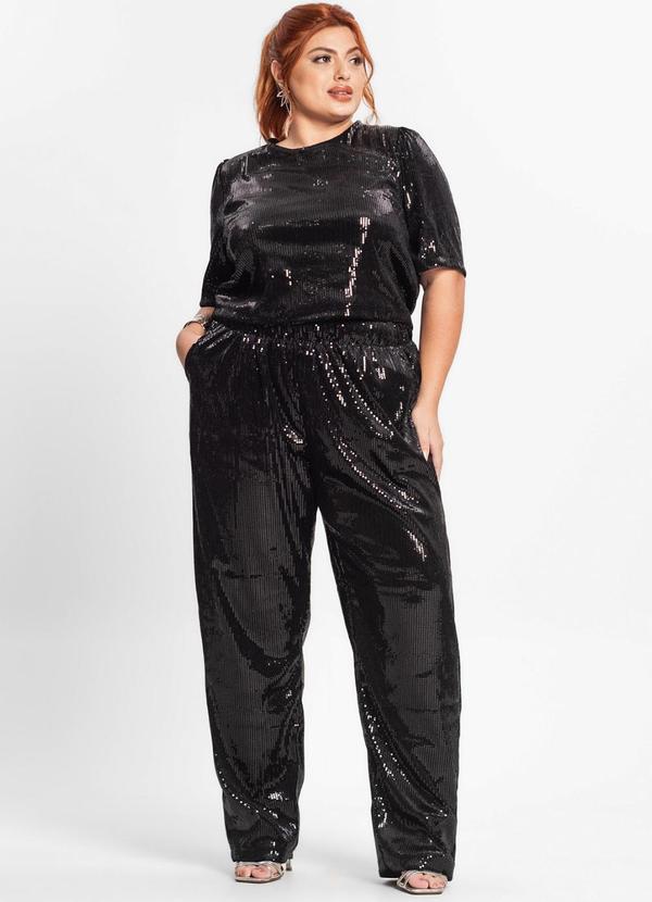 Secret Glam - Calça Feminina Plus Size em Paetê Preto 3