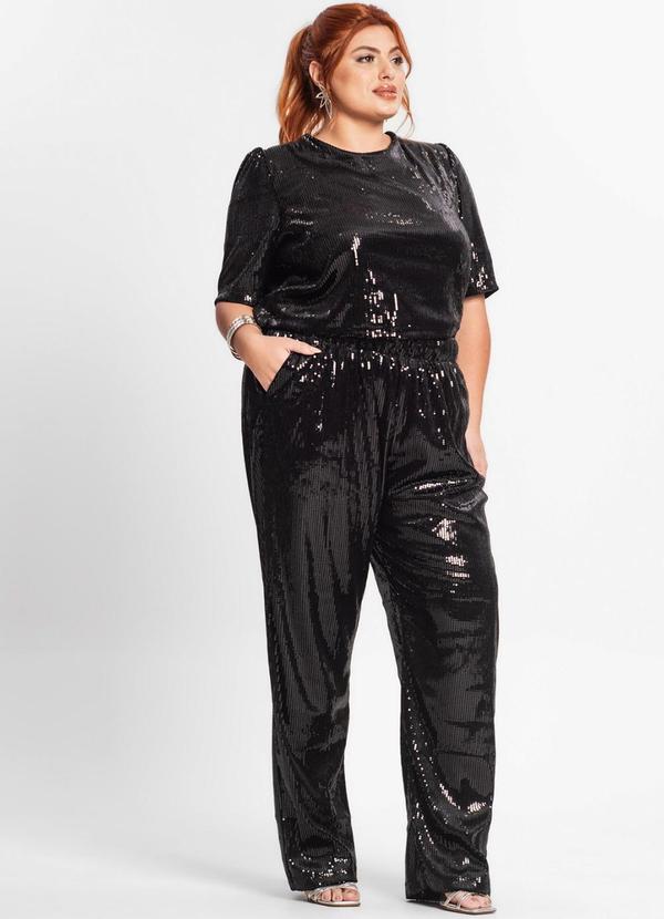 Secret Glam - Calça Feminina Plus Size em Paetê Preto 5