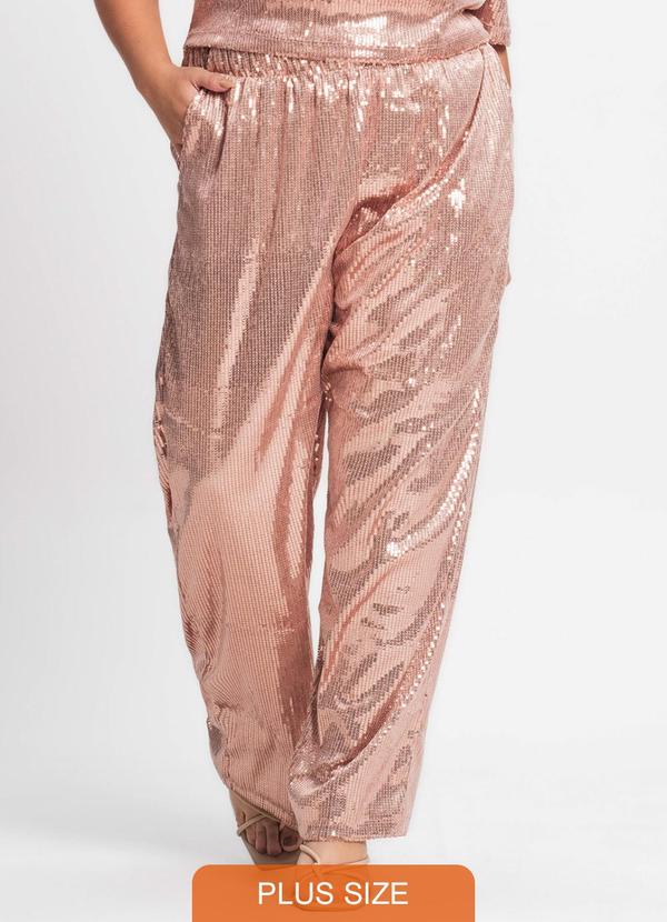 Secret Glam - Calça Feminina Plus Size em Paetê Rosa