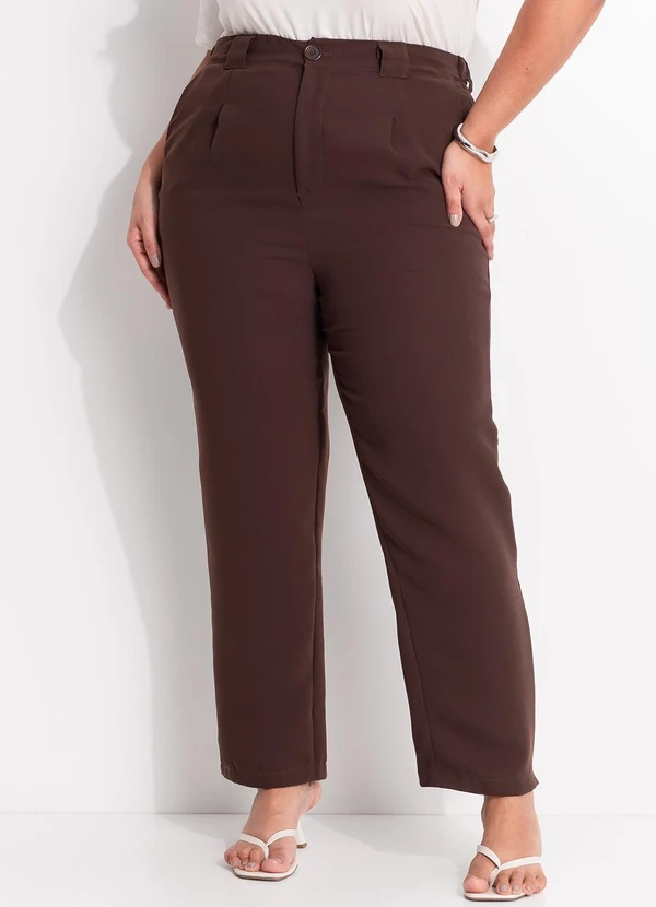 Marguerite - Calça Marrom em Crepe Plano