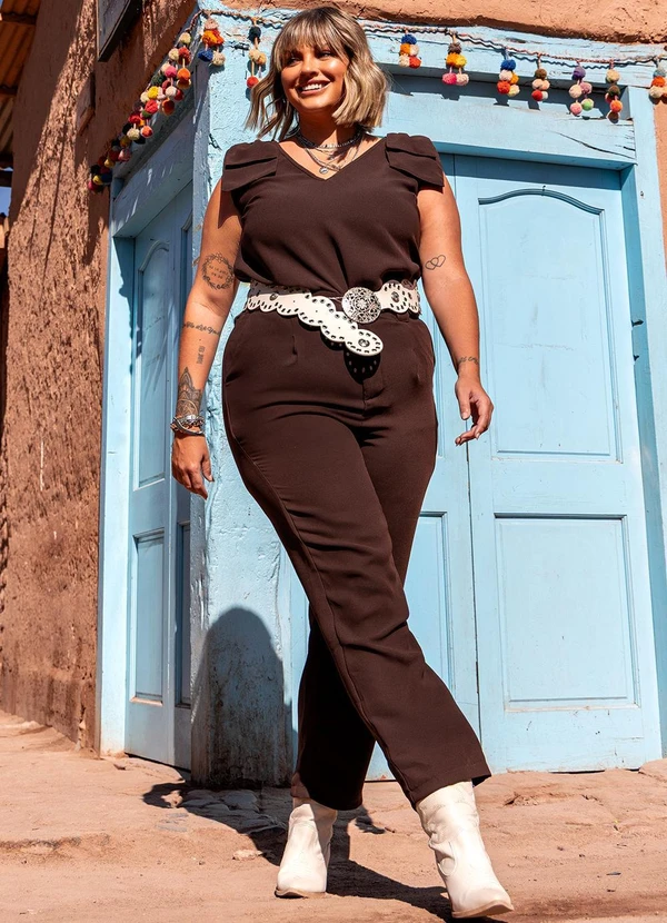 Marguerite - Calça Marrom em Crepe Plano 3