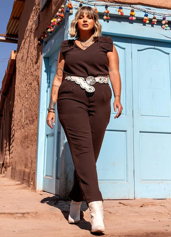 Marguerite - Calça Marrom em Crepe Plano 5