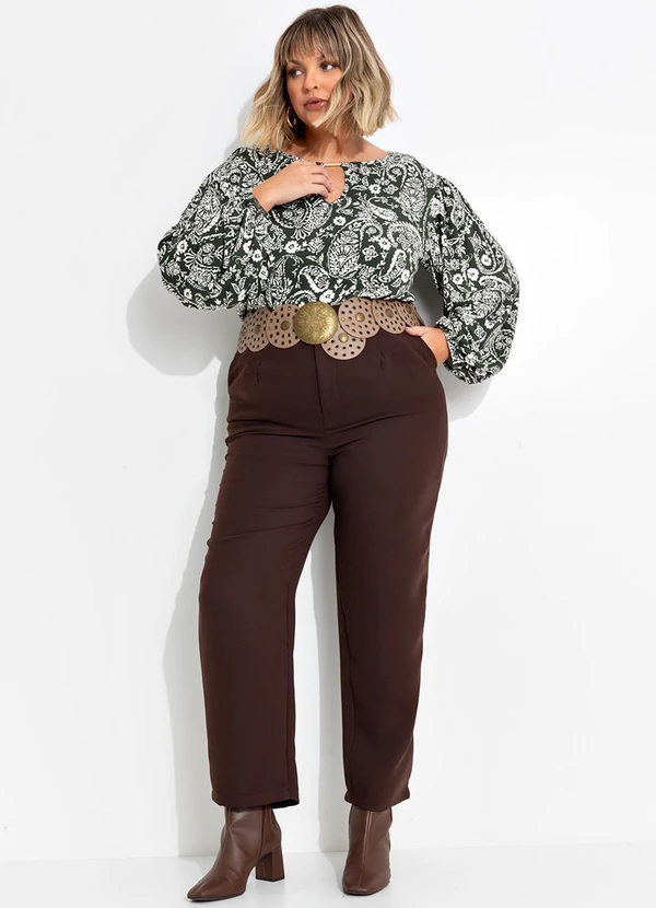 Marguerite - Calça Marrom em Crepe Plano 7