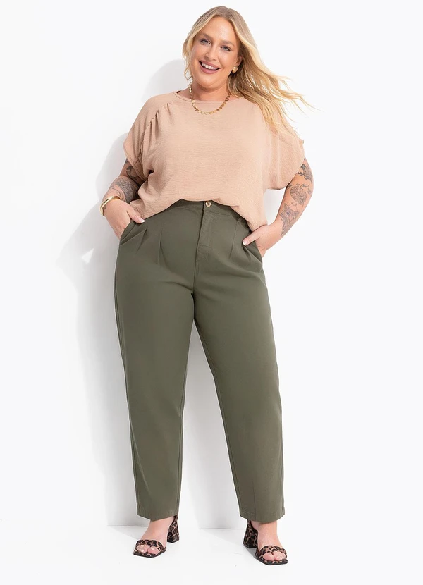 Marguerite - Calça Mom Verde em Sarja 12