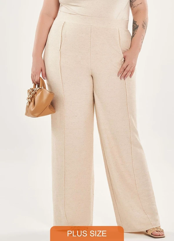 Lisamour - Calça Pantalona de Alfaiataria Bege