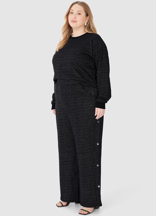 Malwee - Calça Wide Leg em Moletinho Lurex Preto 3