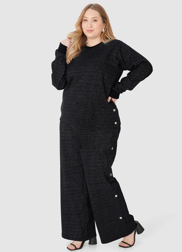 Malwee - Calça Wide Leg em Moletinho Lurex Preto 2