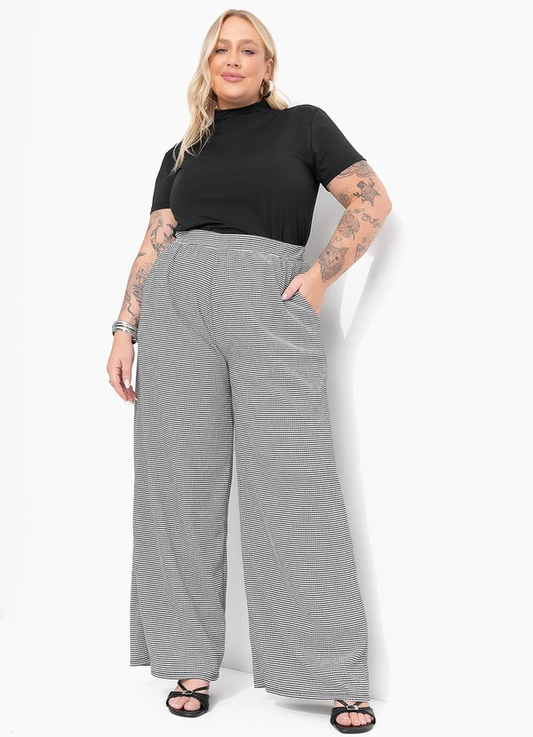 Marguerite - Calça Xadrez Pied Poule em Malha Texturizada 5