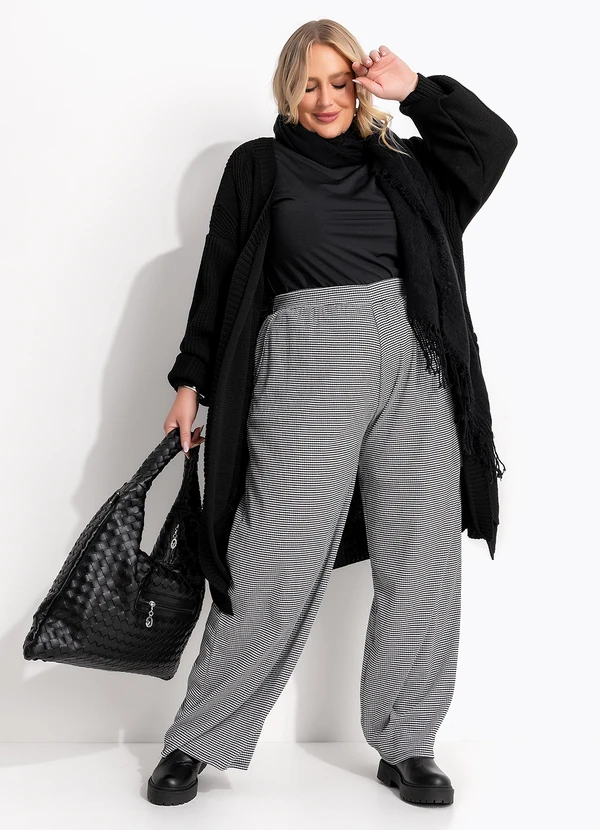 Marguerite - Calça Xadrez Pied Poule em Malha Texturizada 8