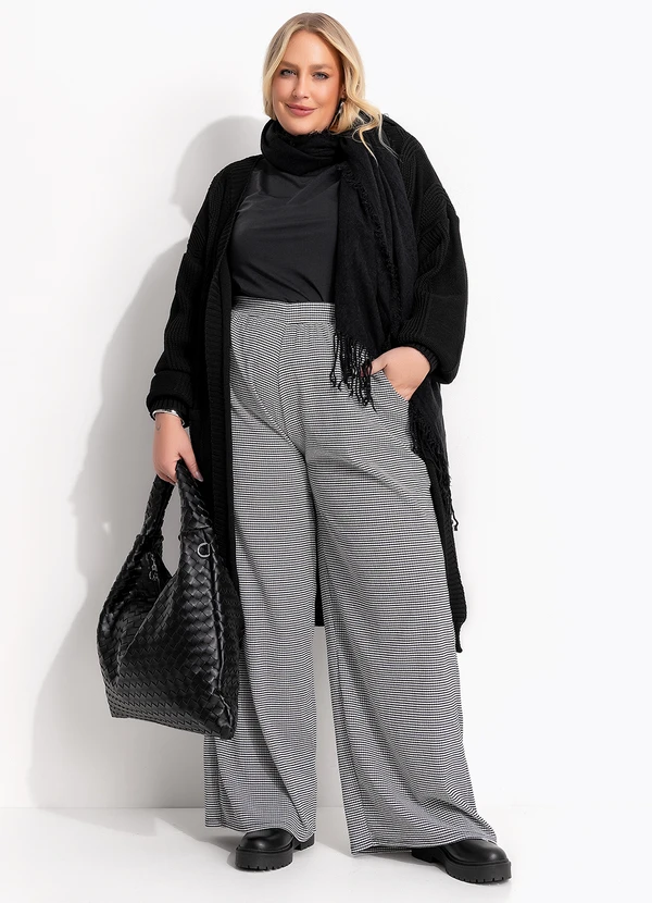 Marguerite - Calça Xadrez Pied Poule em Malha Texturizada 9