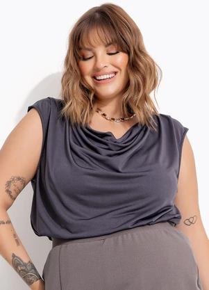 Marguerite - Blusa Chumbo em Malha com Elastano - MARGUERITE