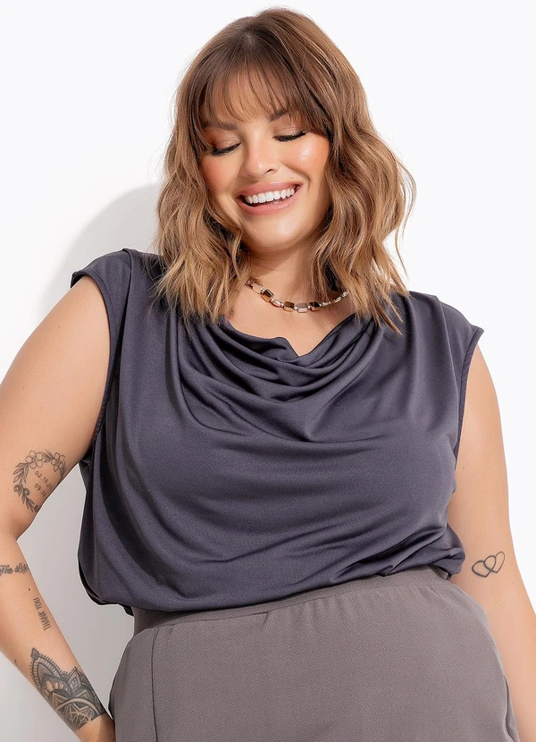 Marguerite - Blusa Chumbo em Malha com Elastano