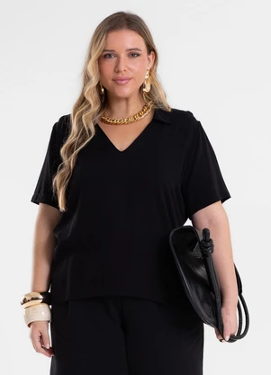 Secret Glam - Blusa Feminina Manga Curta Gola V Preto - SECRET GLAM