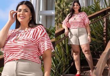 Blusa Listras Vermelhas em Malha de Viscose