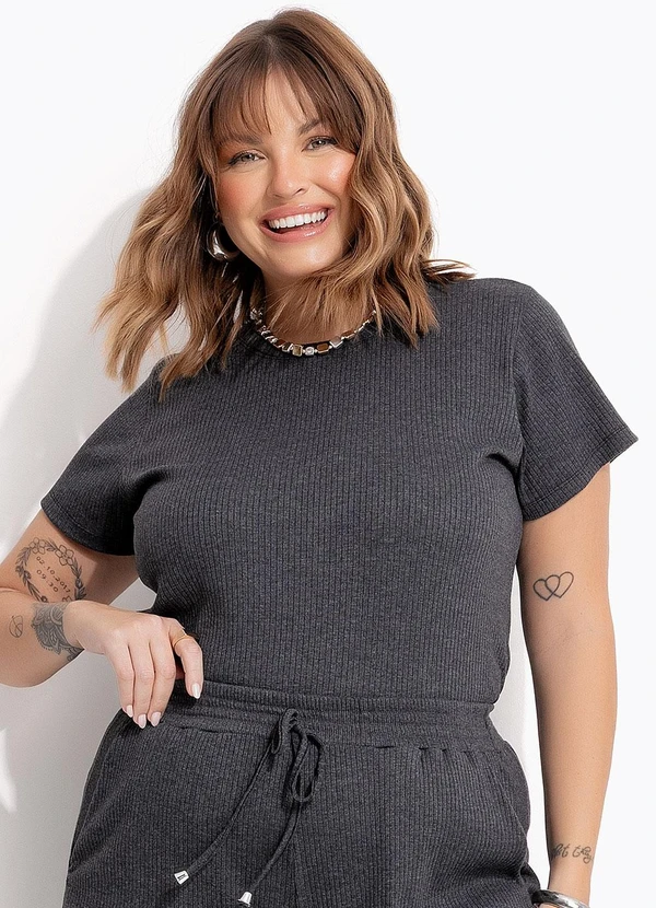 Marguerite - Blusa Mescla Escuro em Canelado