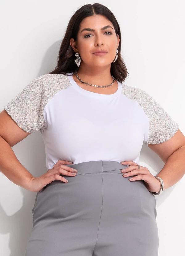 Marguerite - Blusa Off White em Malha Suede