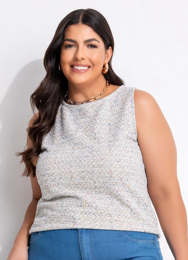 Marguerite - Blusa Off White em Malha Tweed