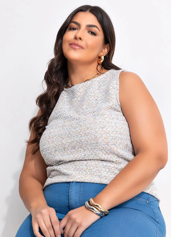 Marguerite - Blusa Off White em Malha Tweed 2