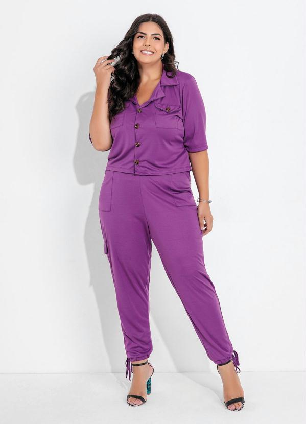 Queima Estoque - Blusa Roxa com Gola e Botão no Decote Plus Size 4