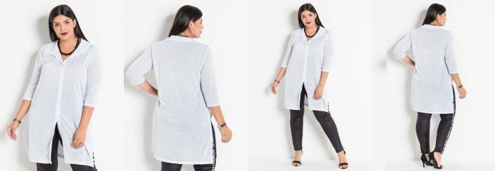 Camisa Alongada com Fendas Branca Plus Size