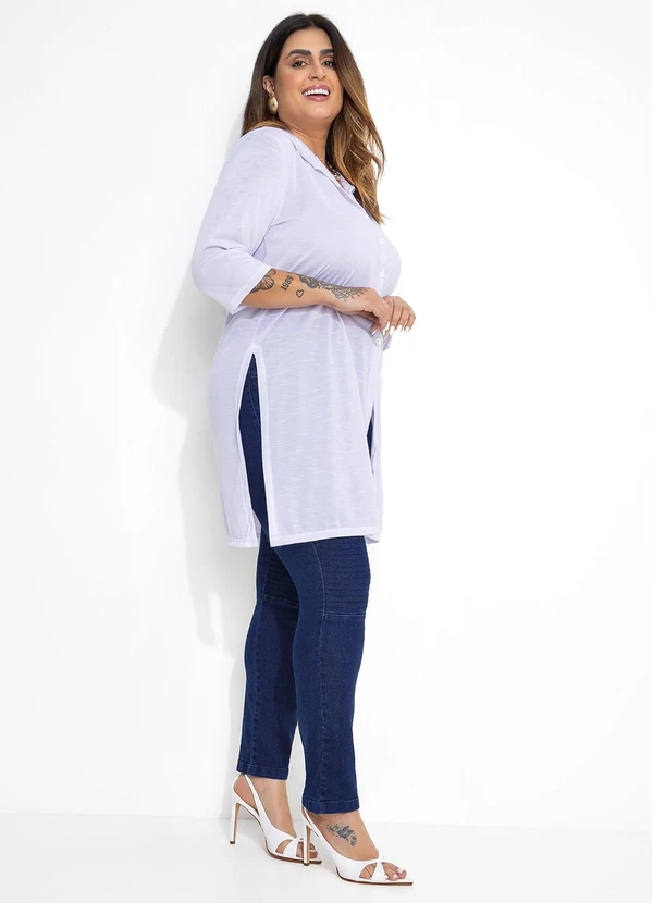 Marguerite - Camisa Alongada com Fendas Branca Plus Size 3