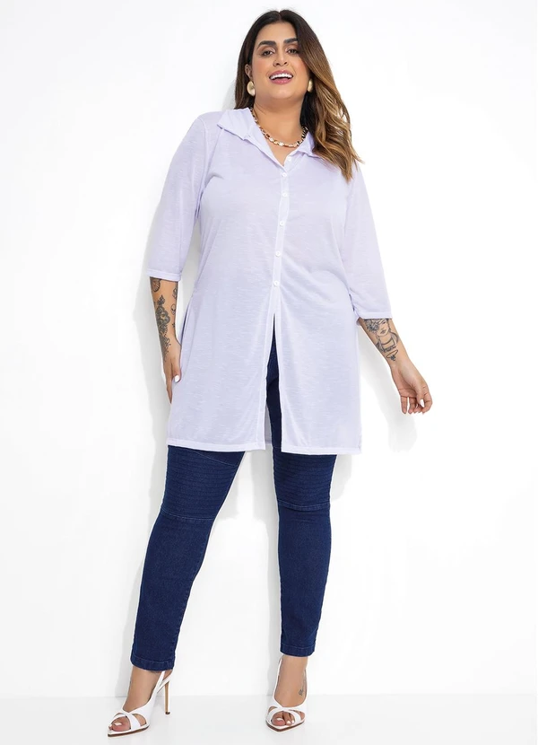 Marguerite - Camisa Alongada com Fendas Branca Plus Size 6