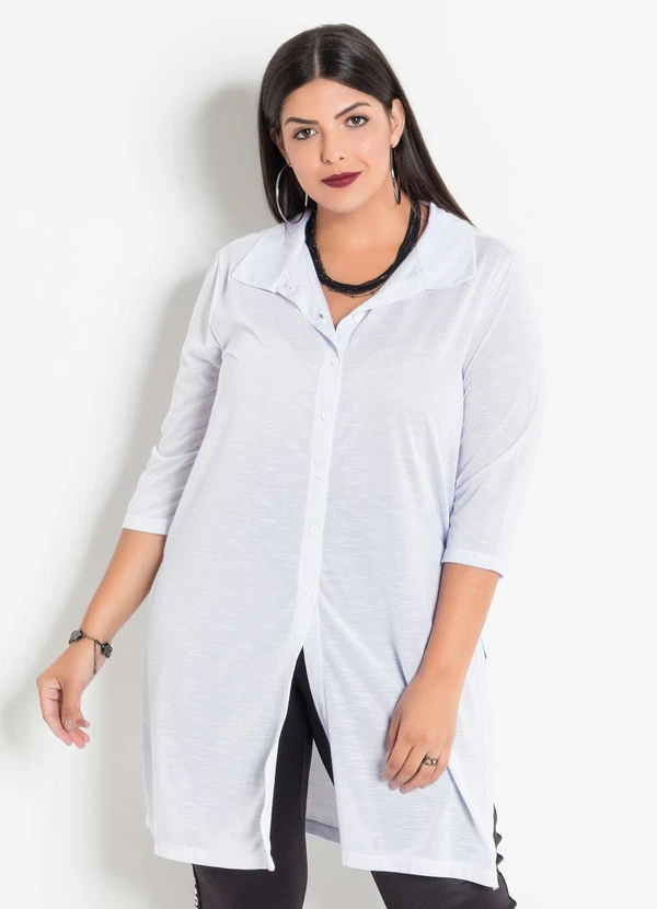 Marguerite - Camisa Alongada com Fendas Branca Plus Size 7