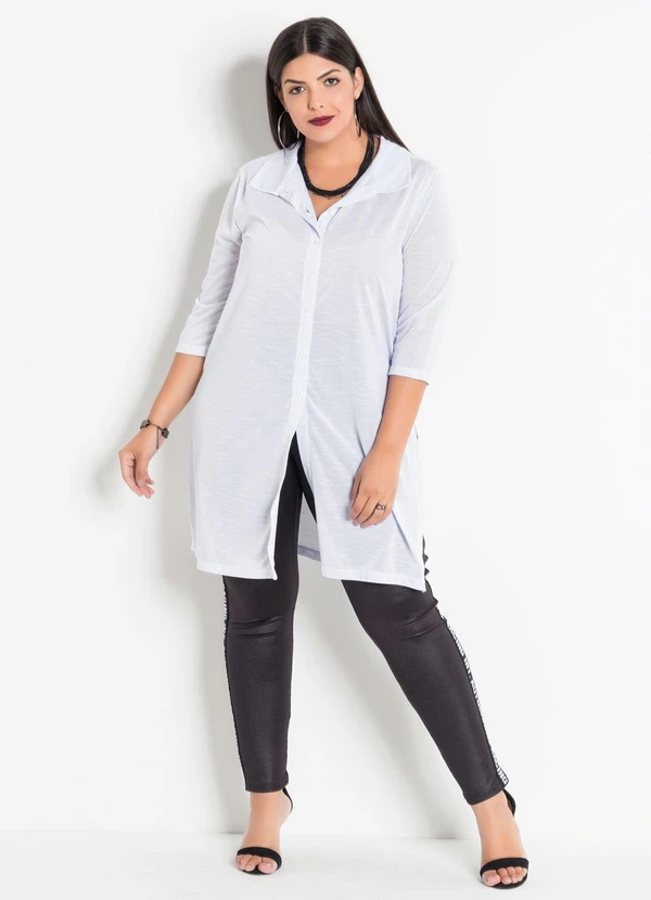 Marguerite - Camisa Alongada com Fendas Branca Plus Size 9