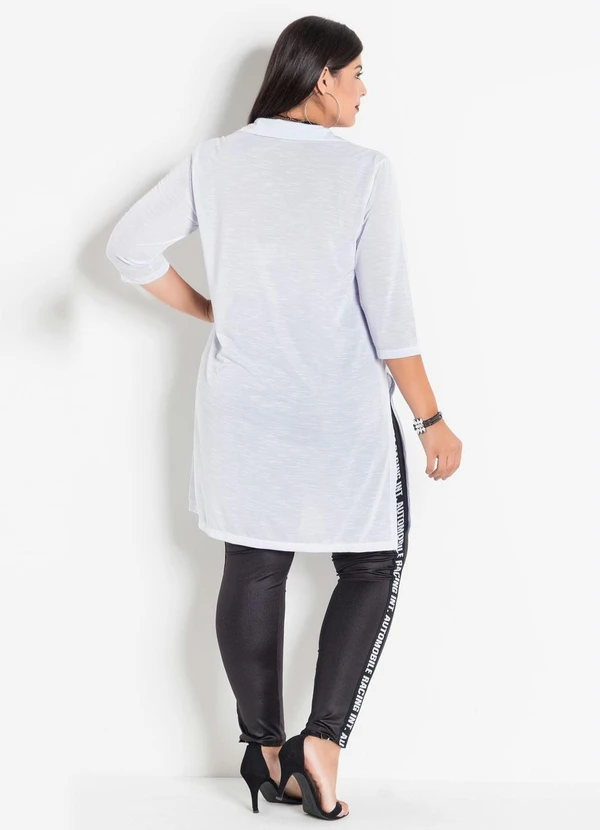 Marguerite - Camisa Alongada com Fendas Branca Plus Size 10