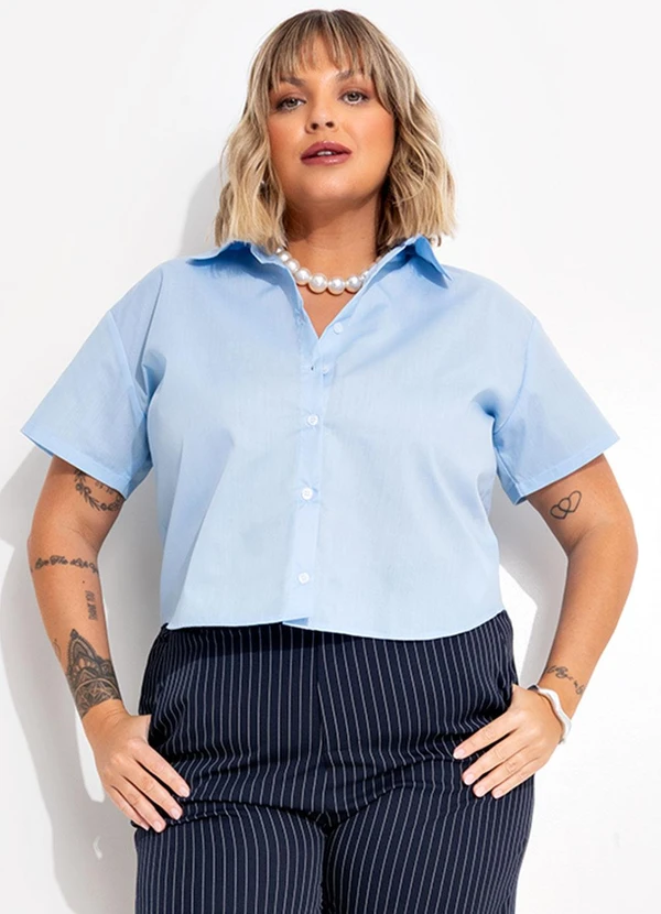 Marguerite - Camisa Azul Claro em Tricoline