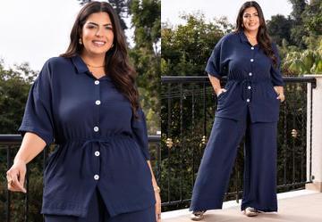 Camisa Azul Marinho em Crepe Plano