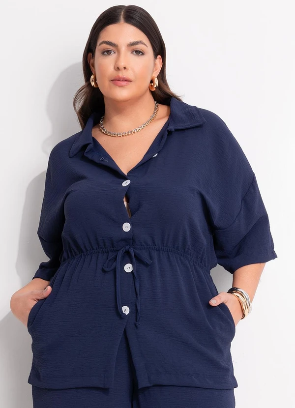 Marguerite - Camisa Azul Marinho em Crepe Plano 6