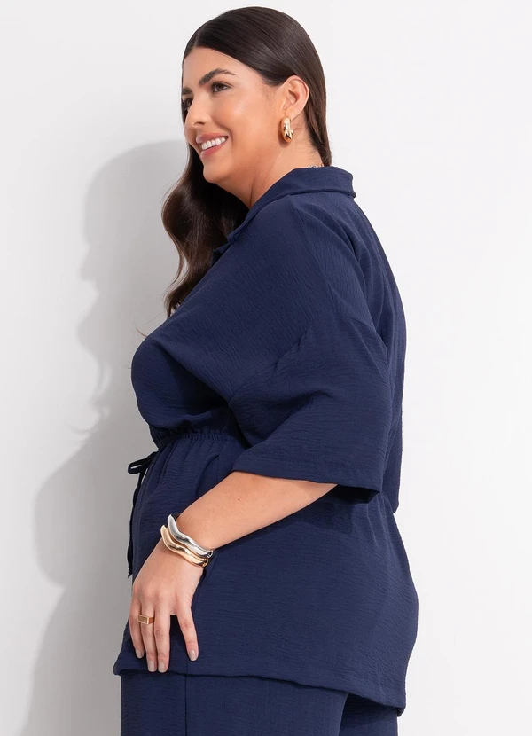 Marguerite - Camisa Azul Marinho em Crepe Plano 7