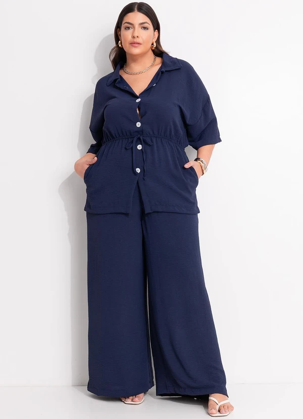 Marguerite - Camisa Azul Marinho em Crepe Plano 8