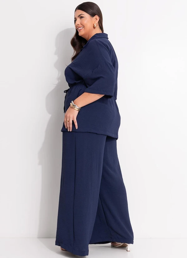 Marguerite - Camisa Azul Marinho em Crepe Plano