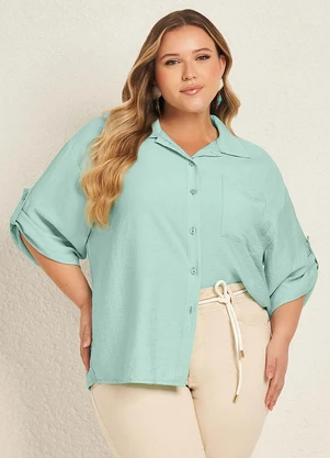 Lisamour - Camisa Feminina Oversized Manga 3/4 Azul - LISAMOUR