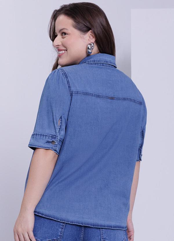 Lunender Mais Mulher - Camisa Jeans Plus Size Manga Curta Azul 4