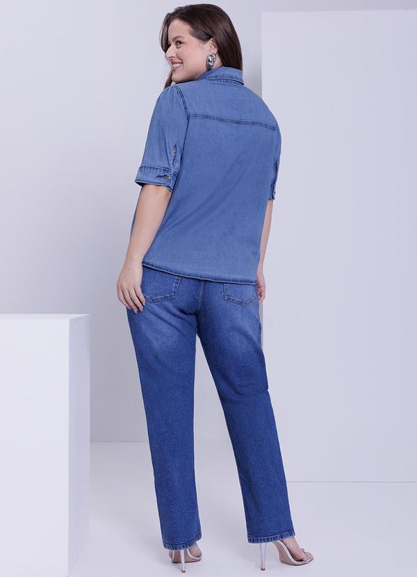 Lunender Mais Mulher - Camisa Jeans Plus Size Manga Curta Azul 2