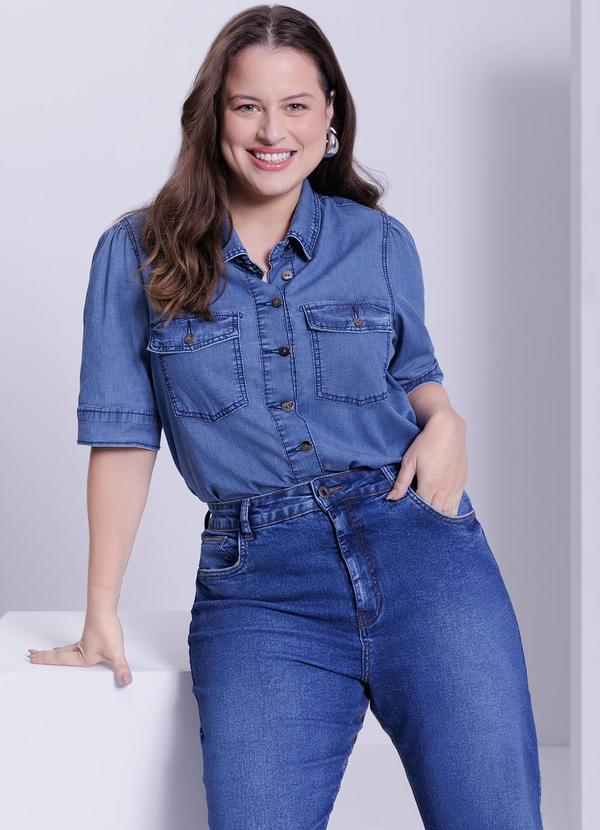 Lunender Mais Mulher - Camisa Jeans Plus Size Manga Curta Azul 6