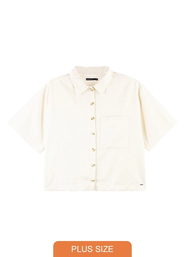 Outlet - Camisa Lisa com Bolso Adulto Plus Size Branco