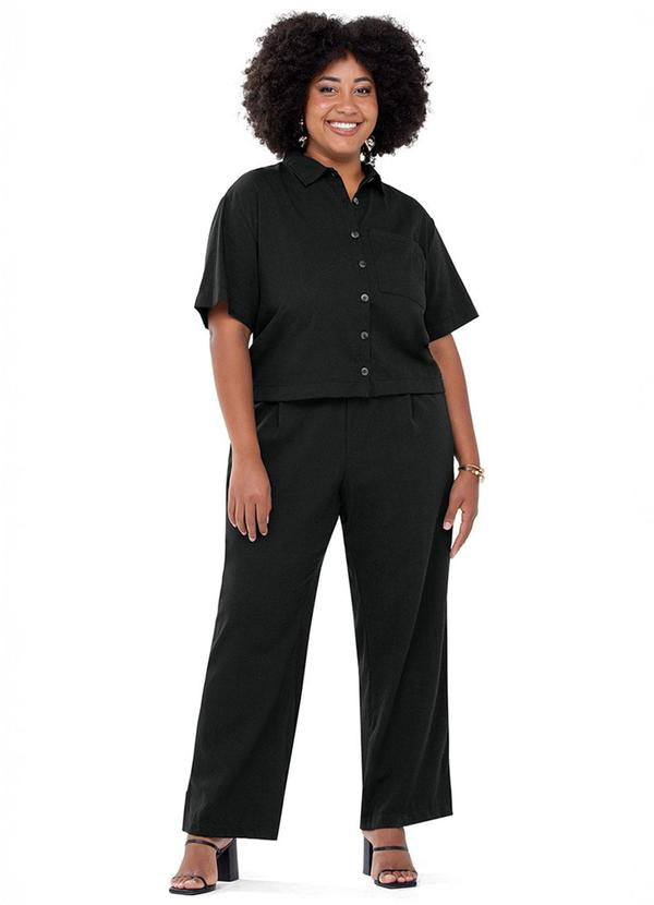 Rezzato - Camisa Lisa com Bolso Adulto Plus Size Preto 2