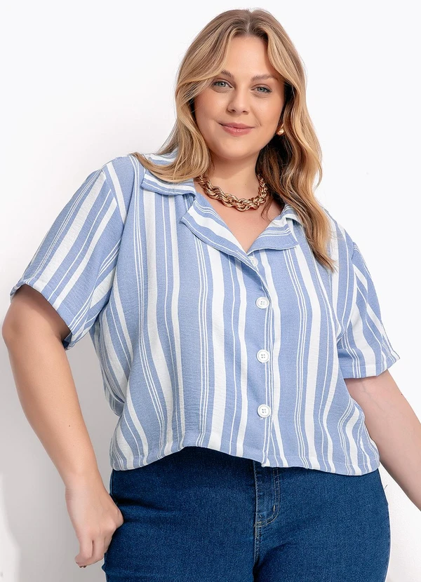 Marguerite - Camisa Listrado Azul de Botões